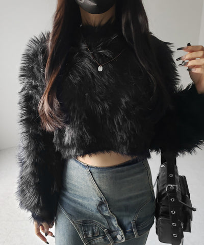 【 ２color 】ボリュームスリーブショートトロミシャギーニット ／ Volume sleeve short toromi shaggy knit