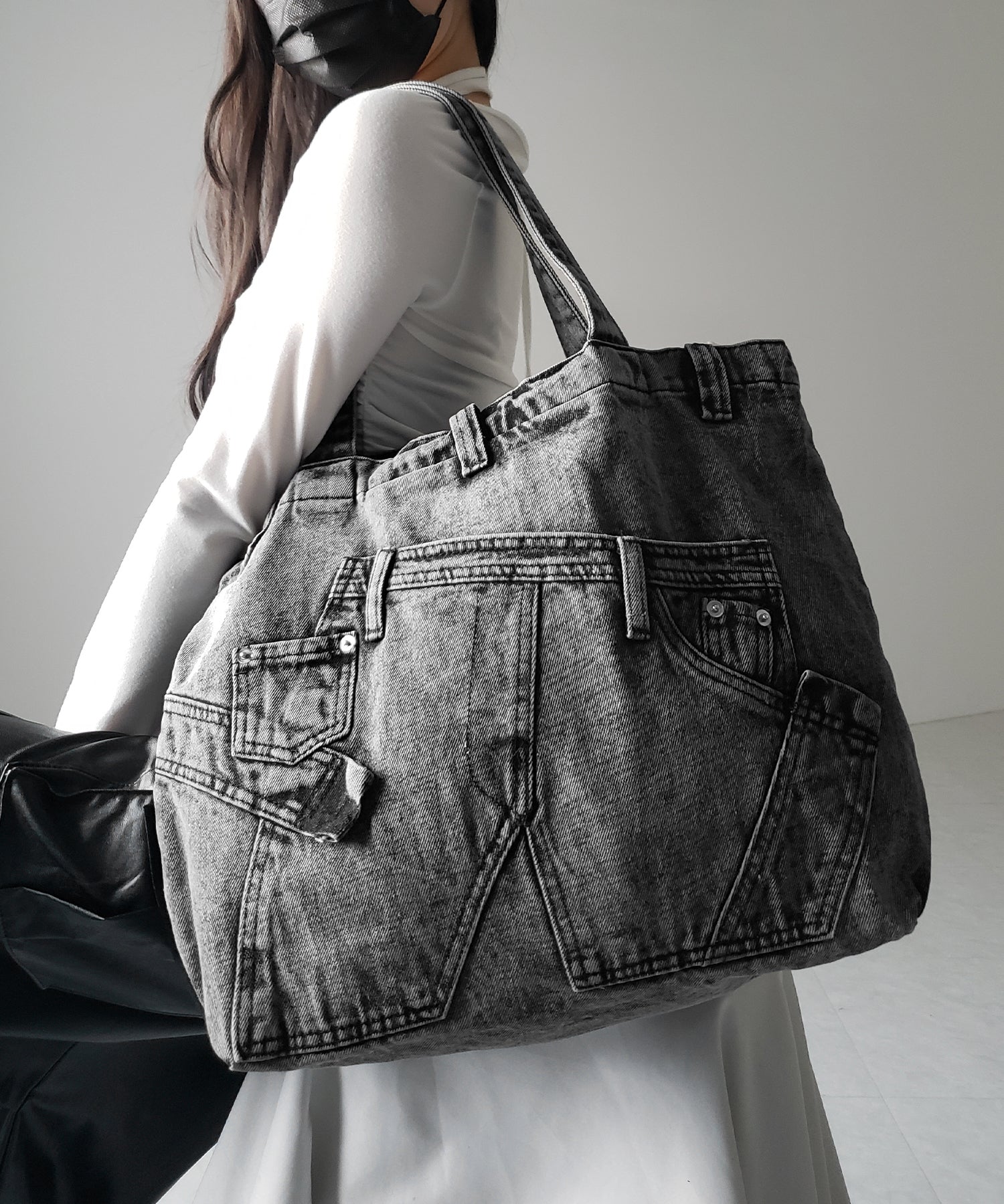 【 ２color 】ヴィンテージドッキングウォッシュデニムバッグ ／ vintage docking washed denim bag