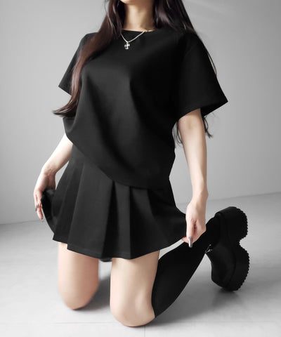 【 セットアップ 】オーバーサイズ半袖Ｔシャツ＋プリーツミニスカート SET ／( SETUP ) oversize shortsleeve Tee + pleated mini skirt SET