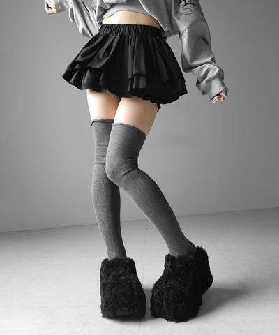 【 インパン裏地付 】ボリュームフレアコットンミニスカート ／ volume flare cotton mini skirt
