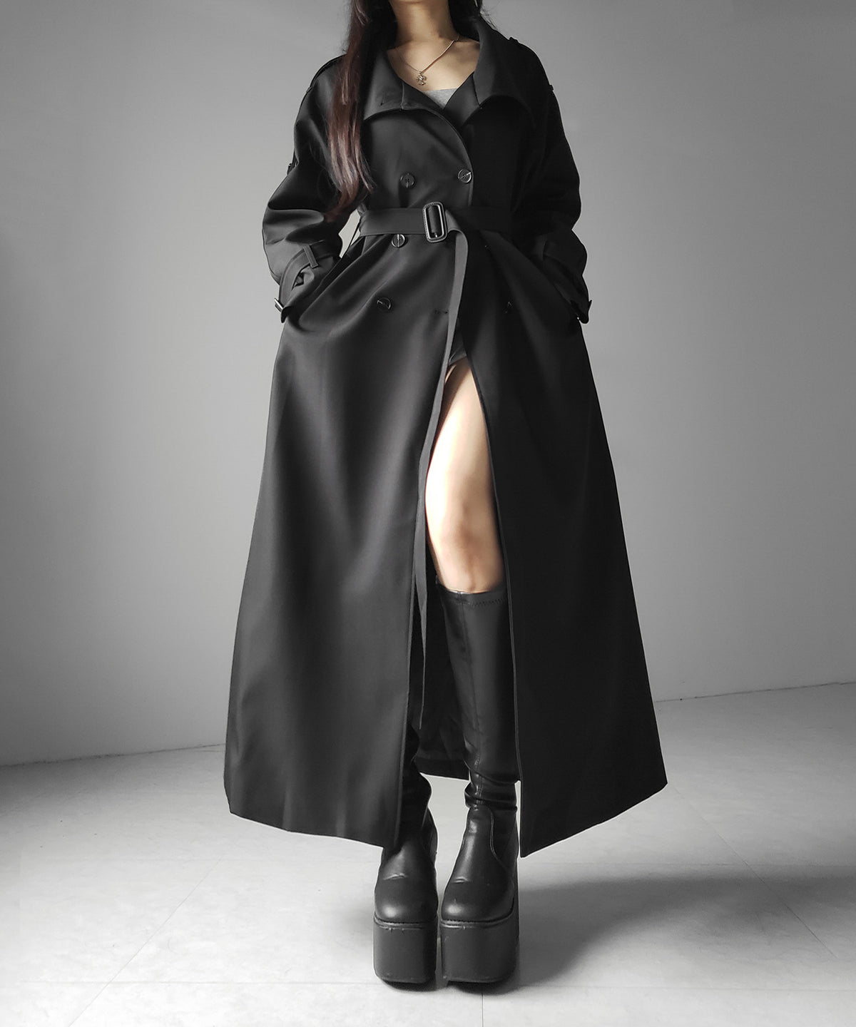 ２WAYスタンドカラーオーバーロングトレンチコート ／ 2WAY stand collar over long trench coat