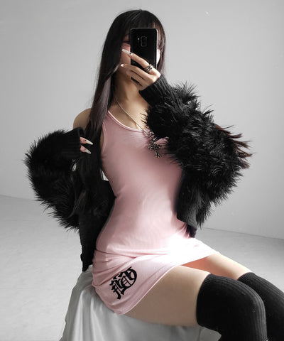 【 新色ピンク追加！】グランジロゴバッククロスタンクトップミニワンピ ／ grunge logo back cross tanktop mini onepiece