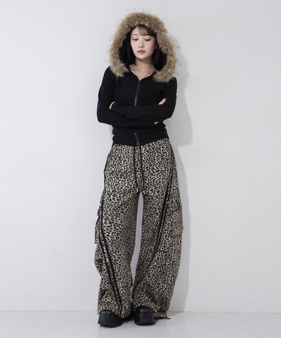 【 裾絞り可能２WAY 】レオパードヴィンテージサイドラインタックワイドスウェットパンツ ／ leopard vintage side line tuck wide sweatpants