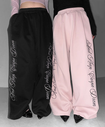 レタリングロゴ刺繍ワイドスウェットパンツ ／ lettering logo embroidery wide sweatpants