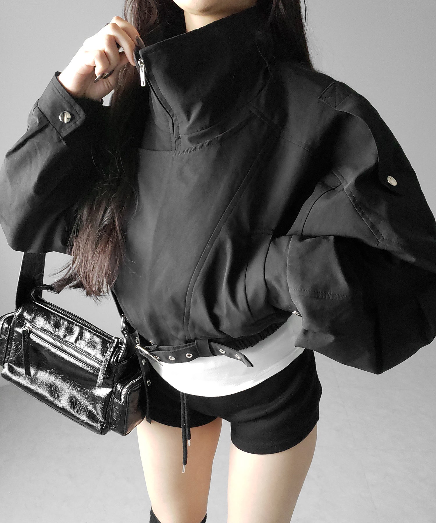 レタリングバックロゴスタンドカラーショートブルゾン ／ lettering back logo stand collar short blouson