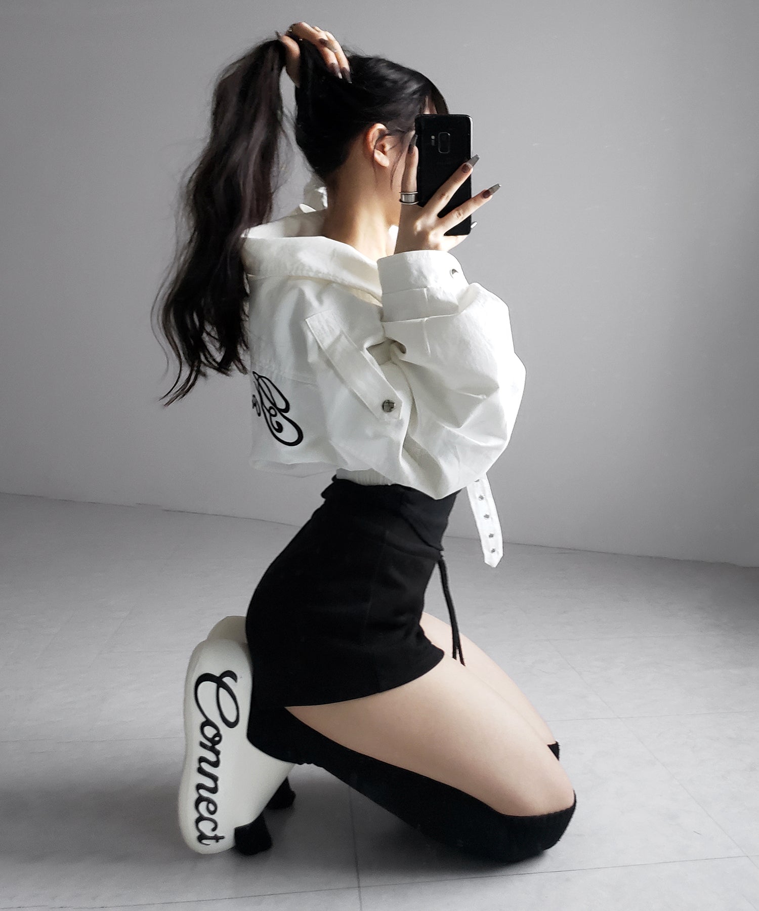 レタリングバックロゴスタンドカラーショートブルゾン ／ lettering back logo stand collar short blouson