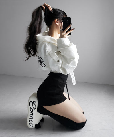 レタリングバックロゴスタンドカラーショートブルゾン ／ lettering back logo stand collar short blouson
