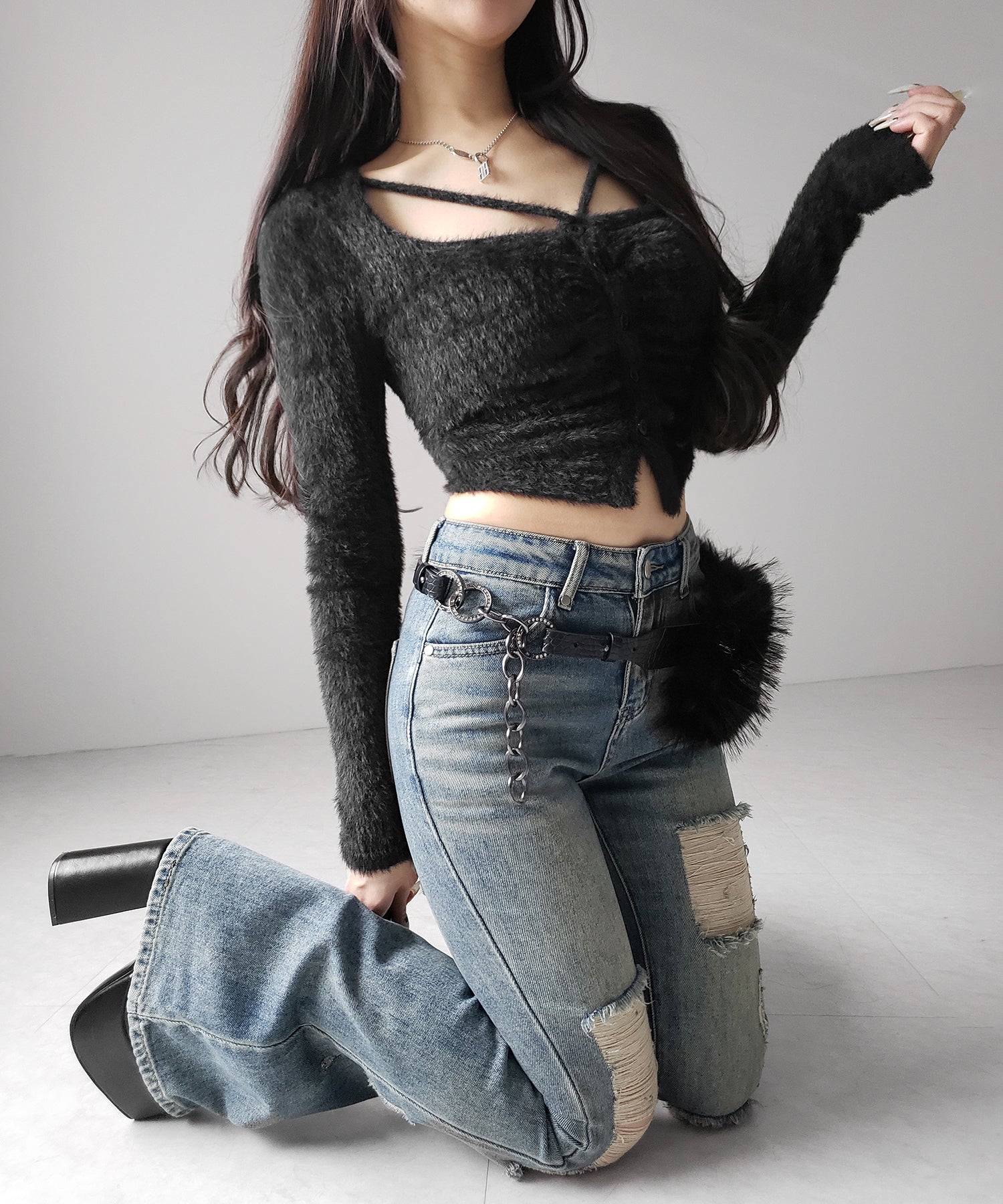 クラッシュダメージヴィンテージフレアデニム ／ crush damage vintage flare denim