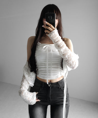 シャーリングギャザーフロントリボンキャミソール ／ shirring gather front ribbon camisole