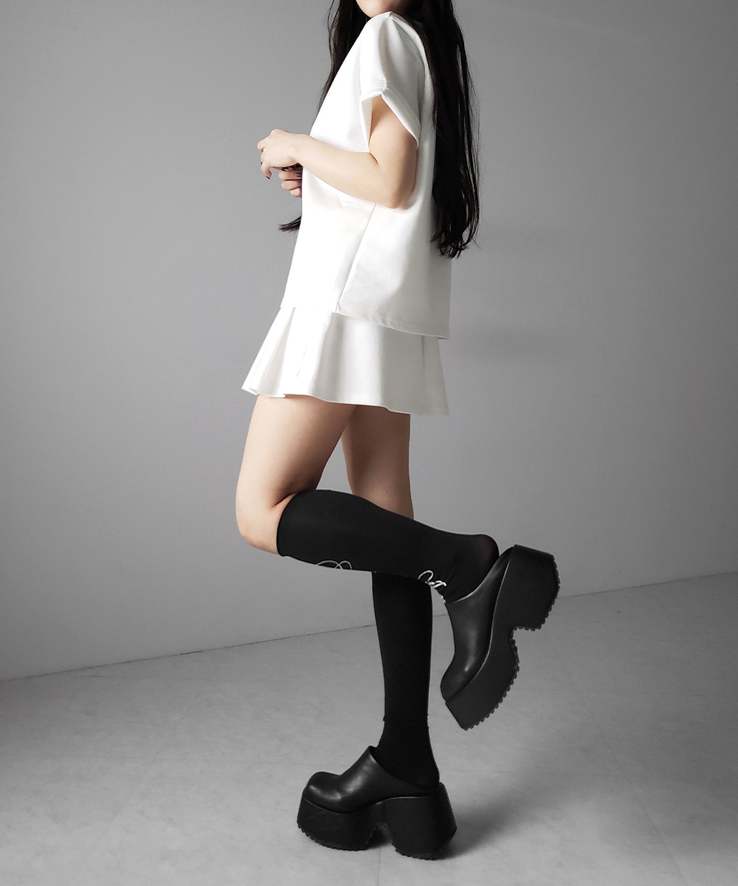 【 セットアップ 】オーバーサイズ半袖Ｔシャツ＋プリーツミニスカート SET ／( SETUP ) oversize shortsleeve Tee + pleated mini skirt SET