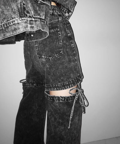 【 セットアップ着用可能 】２WAYヴィンテージケミカルブリーチカットアウトリボンデニム ／ 2WAY vintage chemical bleach cutout ribbon denim