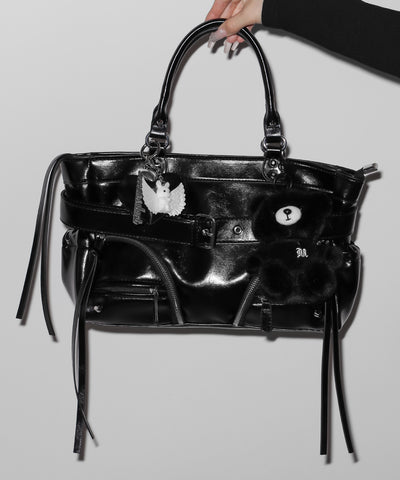 【ショルダーにできる2WAY】 ベルテッドダブルジップポケットショルダーバッグ／ belted double zip pocket shoulder bag