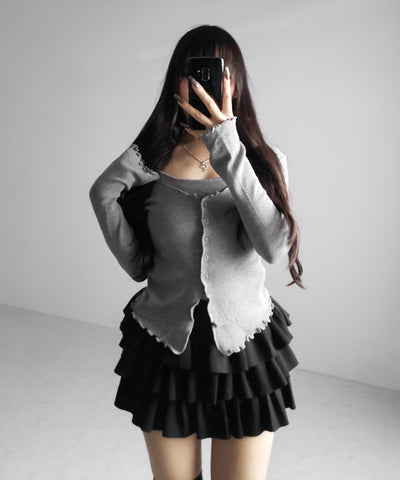 レイヤード風メロースリムニットカーディガン ／ layered mellow slim knit cardigan