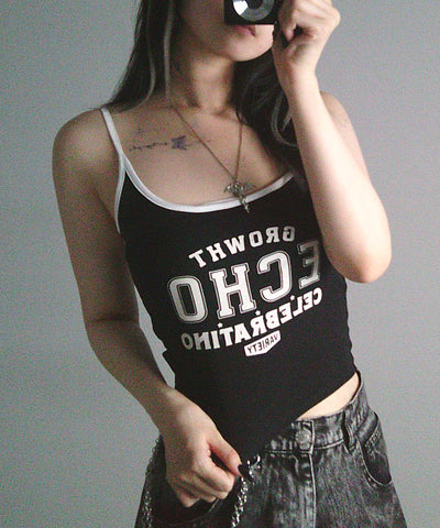 【 カップ付き 】フロントロゴプリントショートキャミソール ／ front logo print short camisole