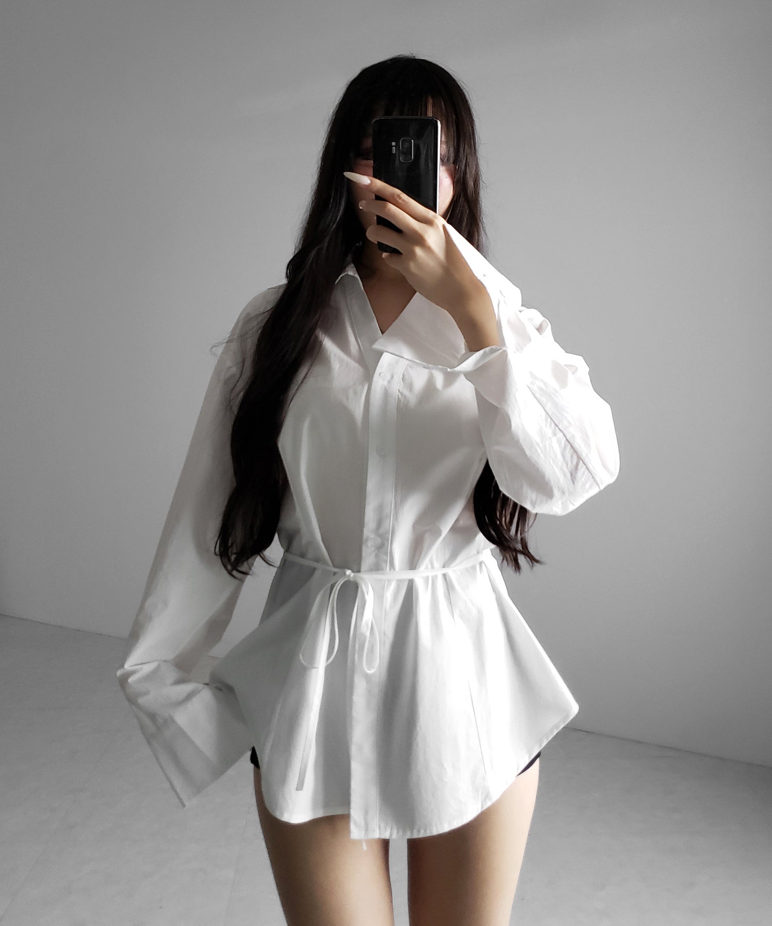 ストラップリボンレディフレアシャツ ／ strap ribbon lady flare shirts