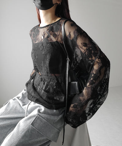【 ２color 】ビッグシルエットシアーレーストップス ／ big silhouette sheer lace tops