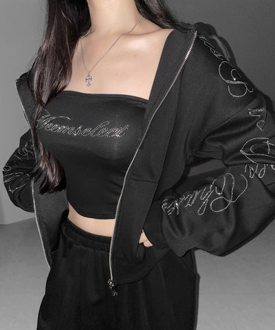 【 セットアップ可能 】ラインストーンロゴベアトップ ／ Rhine stone logo bare top