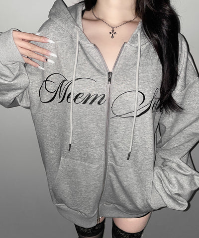 【 セットアップ可能 】レタリングロゴプリントダブルジップビッグパーカー ／ lettering logo print double zip BIG hoodie