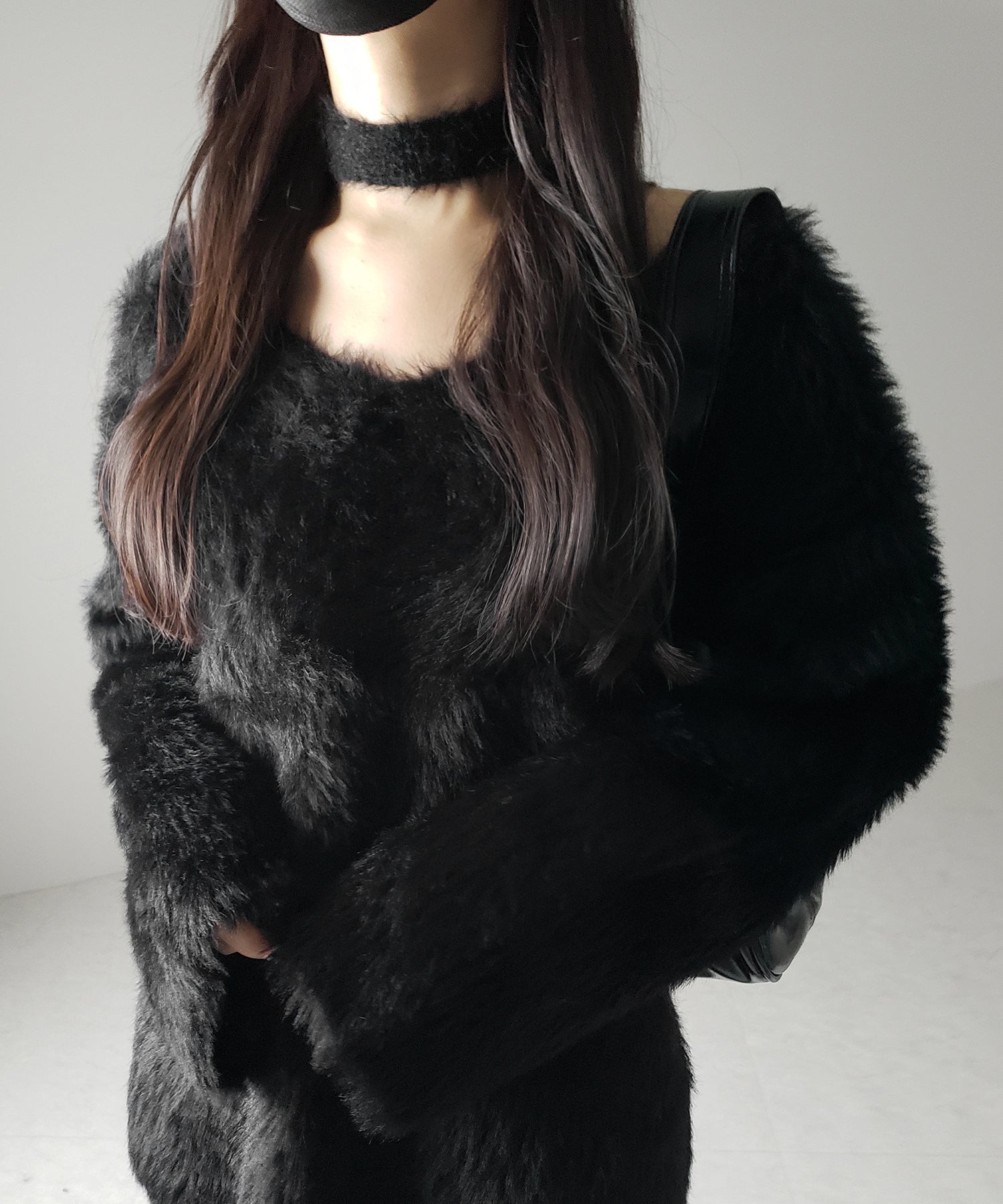 【 ２color 】チョーカータイ付きルーズシャギーニット ／ choker tie set loose shaggy knit