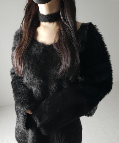 【 ２color 】チョーカータイ付きルーズシャギーニット ／ choker tie set loose shaggy knit
