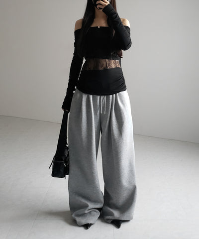 【 ２color 】ウエストレースカットアウトオフショルトップス ／ waist lace cutout offshoulder tops