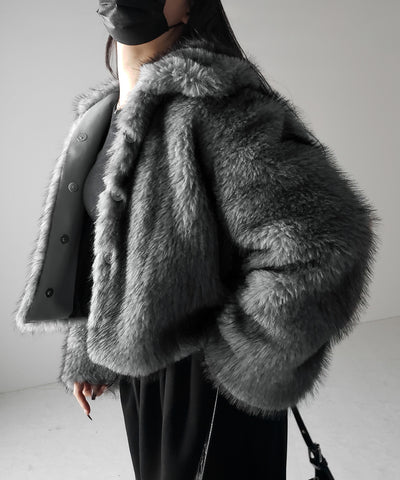 スタンドカラーミックスファーショートコート ／ stand-collar mix fur short coat