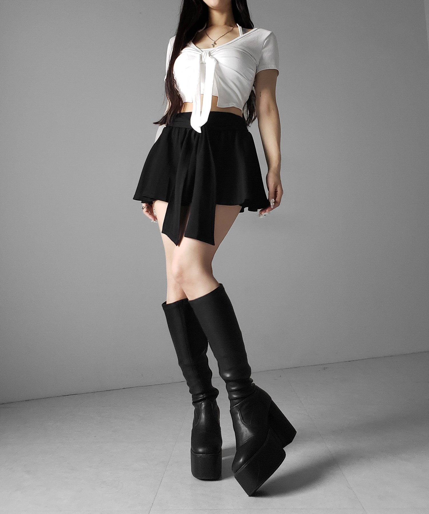 ラップレイヤードフレアミニスカパン ／ wrap layered flare mini skirt pants