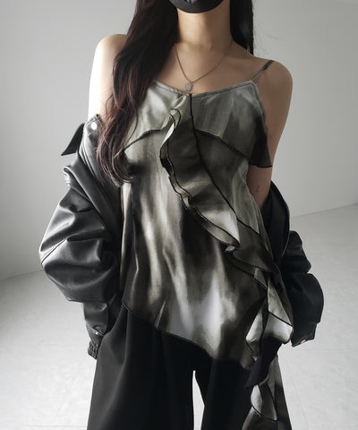 タイダイサテンアシンメトリーフリルキャミソールビスチェ ／ tiedye satin asymmetry frill camisole bustier