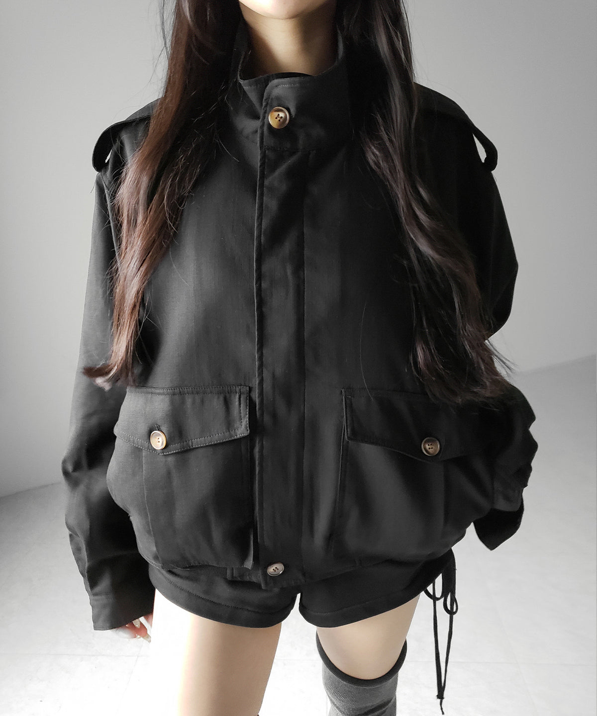 スタンドカラーオーバーショートトレンチコート ／ stand collar over short trench coat