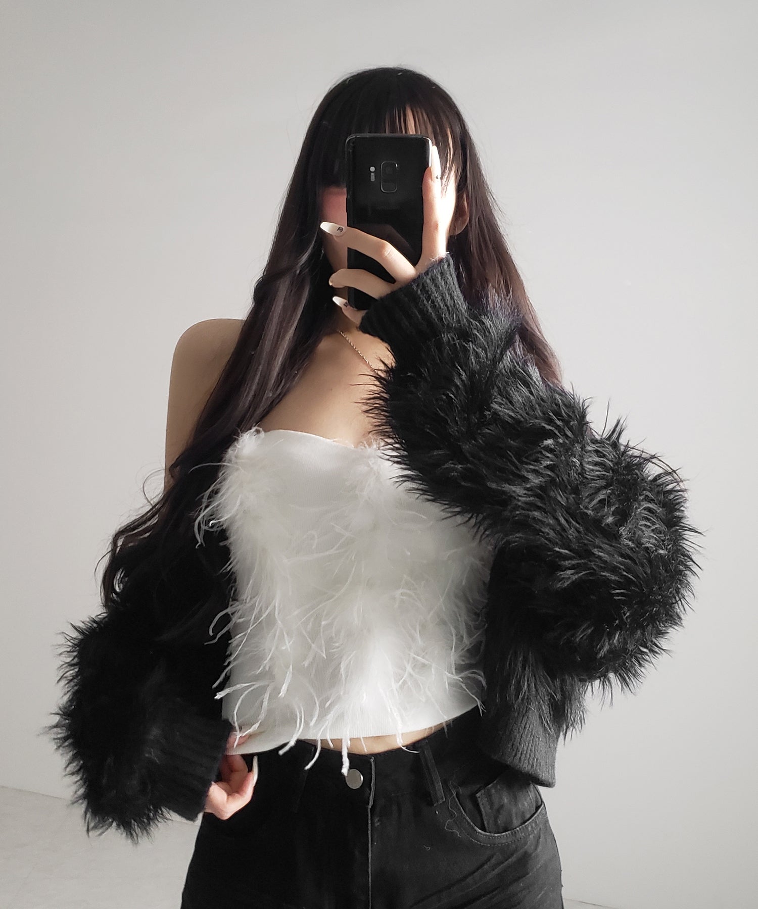 フェザーファードッキングビスチェベアトップ ／ feather fur docking bustier bare tops