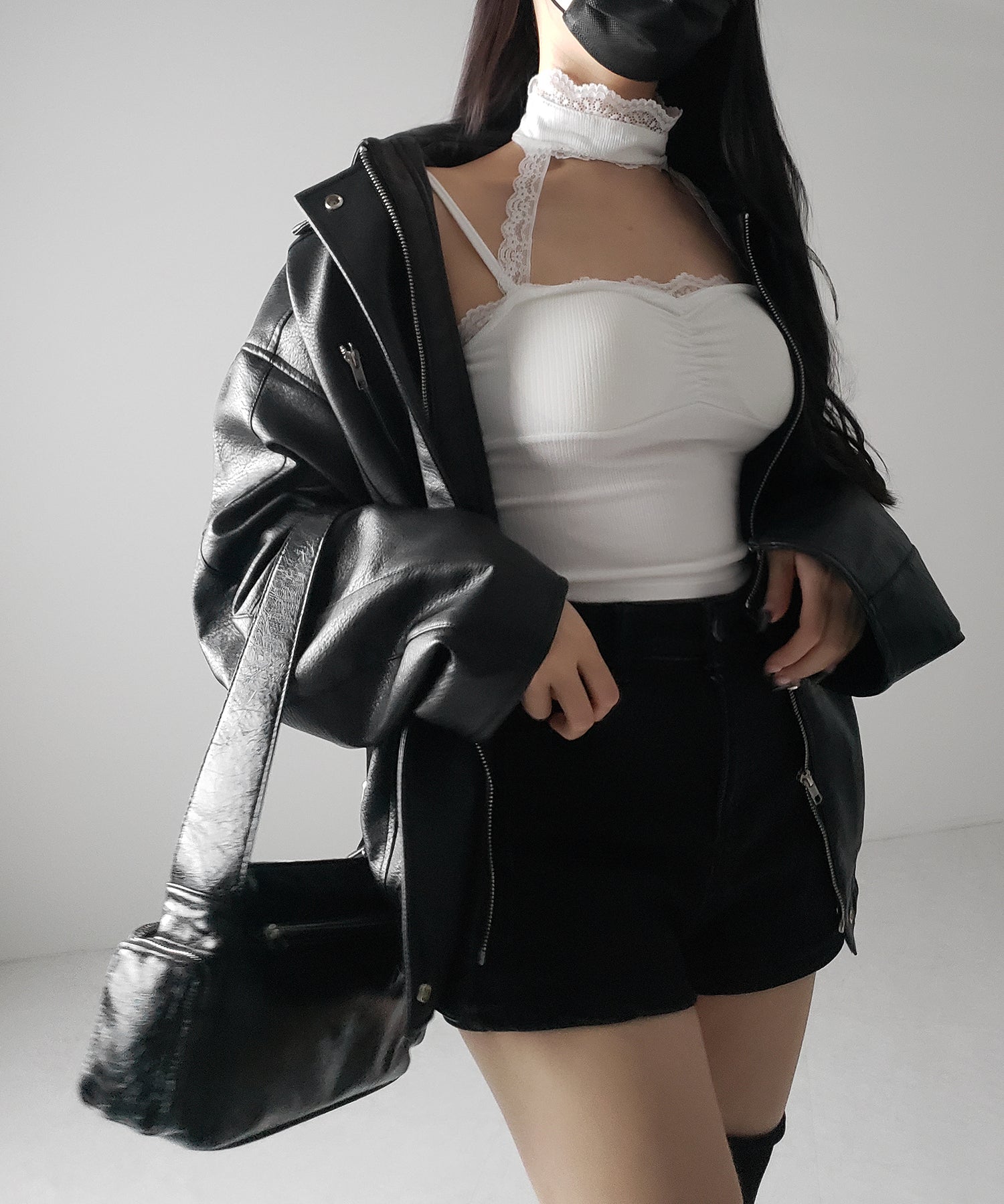 【 ２color ／ カップ付 】レースチョーカーストラップリブキャミソール ／ lace choker strap lib camisole