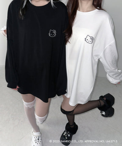【 HELLO KITTY × me+em select 】ハローキティ刺繍長袖ビッグロンT ／ Hello Kitty embroidery big long sleeve T-Shirts【 セットアップ着用可能 】