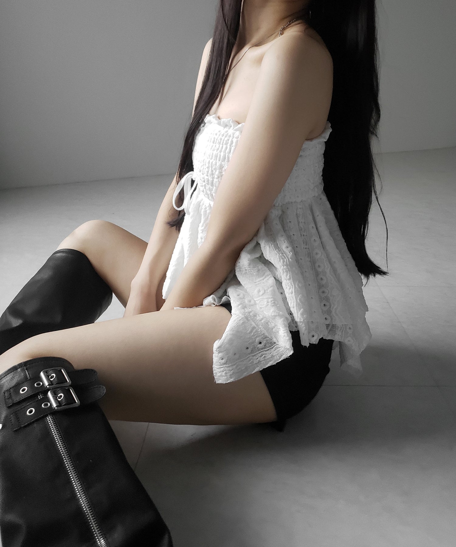 【 トップスとしても使える２WAY 】シャーリングリボンフリルビスチェミニスカート ／ shirring ribbon frill bustier mini skirt