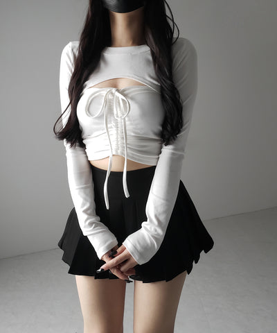 【 ２color 】プリーツマイクロミニスカパン ／ pleated micro mini skirt pants