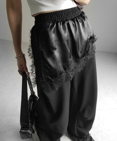 レースドッキングレイヤードスウェットワイドパンツ ／ lace docking layered sweat wide pants