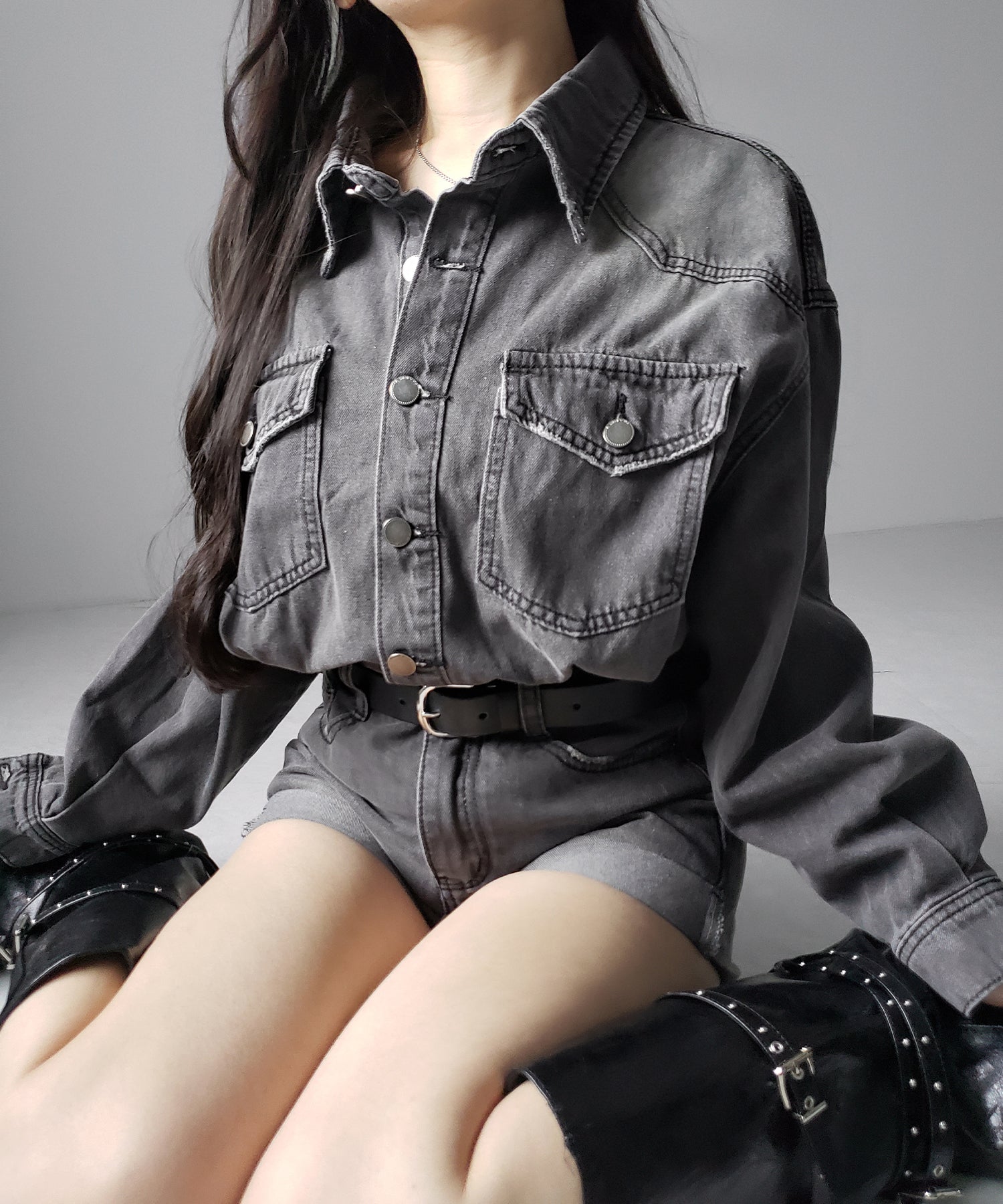 ヴィンテージデニムハイウエストミニオールインワン ／ vintage denim high waist mini allinone