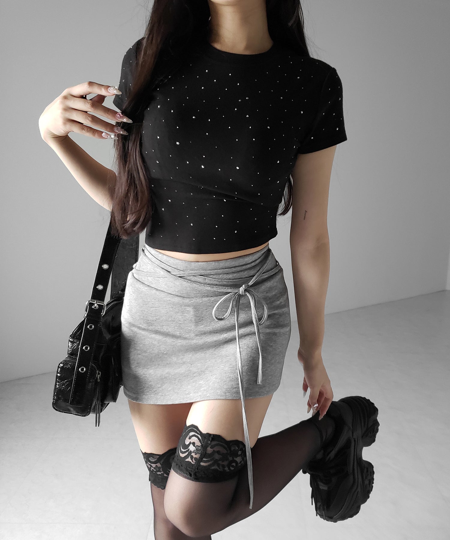 【 インパン裏地付き 】ストリングリボンミニスカート ／ string ribbon mini skirt