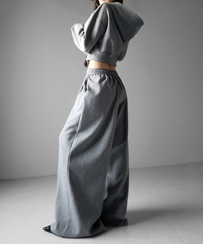 【 セットアップ 】ダブルジップショートパーカー ＋ タックワイドスウェットパンツ SET ／ double zip short hoodie + tuck wide sweat pants SET