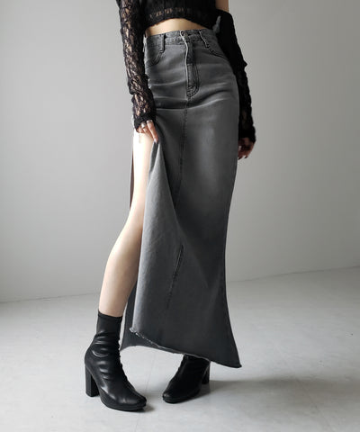 【 ３size 】深スリットダメージデニムロングマーメイドスカート ／ deep slit damage denim long mermaid skirt