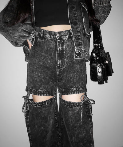 【 セットアップ着用可能 】２WAYヴィンテージケミカルブリーチカットアウトリボンデニム ／ 2WAY vintage chemical bleach cutout ribbon denim