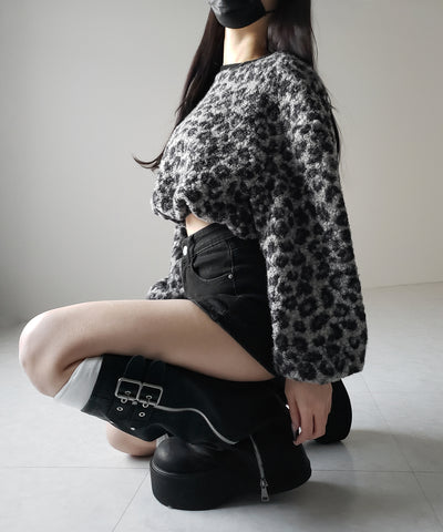 【 ２WAY 】レオパードショートボアプルオーバー ／ 2WAY reopard short boa pullover