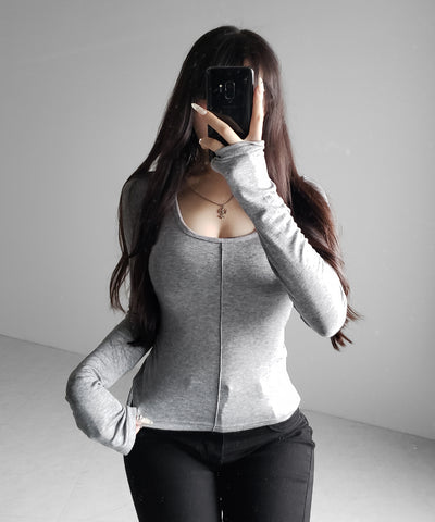 オープンネックタイトフィットルーズドレープ長袖Ｔシャツ ／ open neck tight fit loose drape long sleeve T-shirts