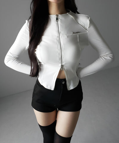 ダブルジップバイカースリムトップス ／ double zip biker slim tops
