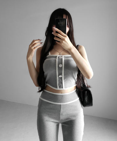 【 セットアップ】フロントボタンパイピングビスチェ＋ フレアパンツ ＳＥＴ ／ 【 SETUP 】front button piping buister ＋ flare pants SET