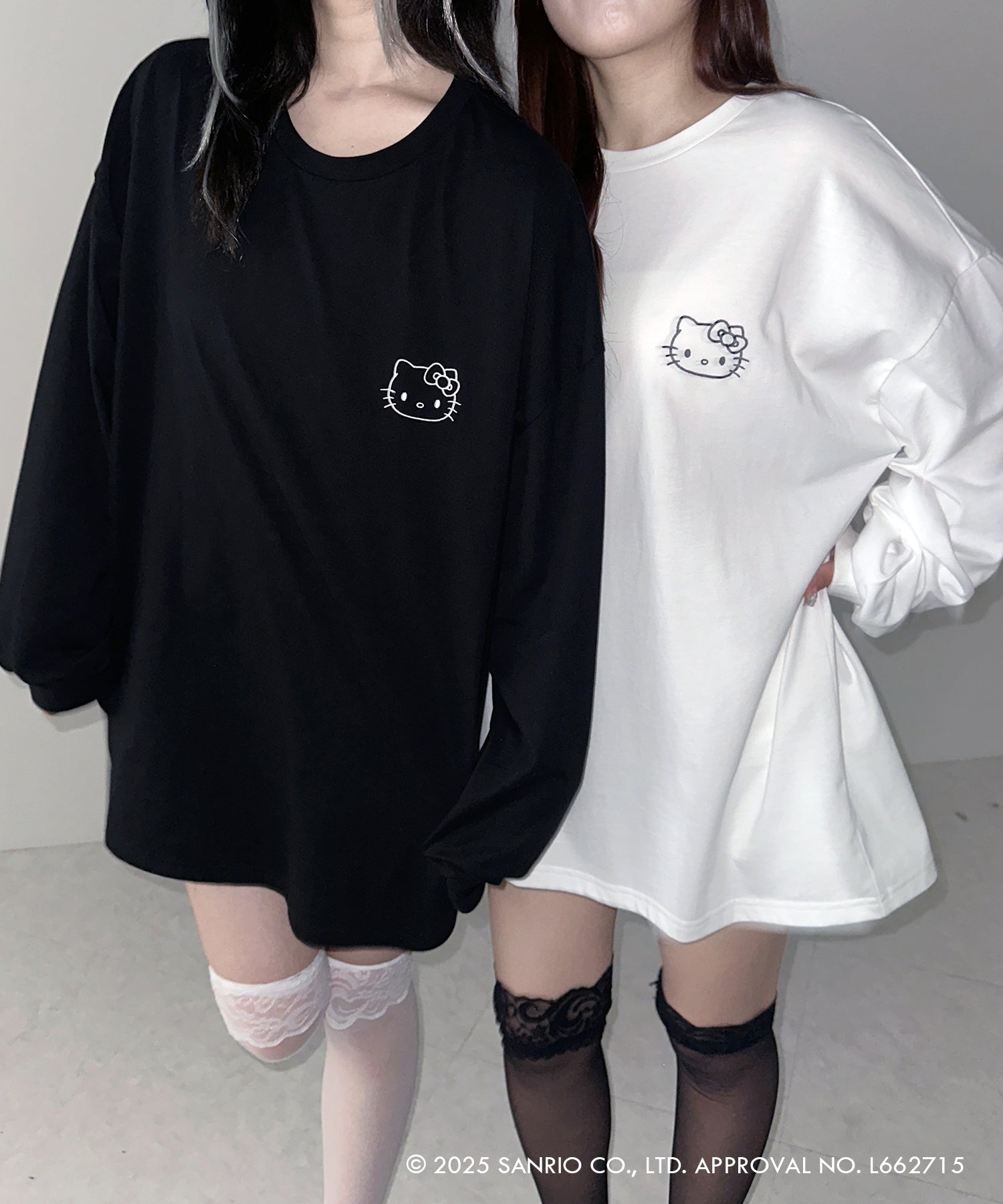 【 HELLO KITTY × me+em select 】ハローキティ刺繍長袖ビッグロンT ／ Hello Kitty embroidery big long sleeve T-Shirts【 セットアップ着用可能 】