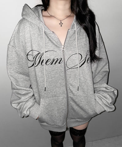 【 セットアップ可能 】レタリングロゴプリントダブルジップビッグパーカー ／ lettering logo print double zip BIG hoodie