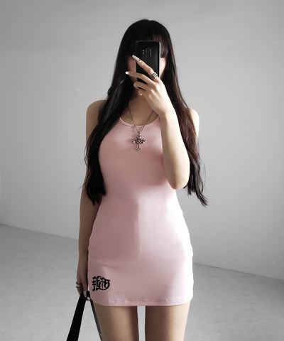 【 新色ピンク追加！】グランジロゴバッククロスタンクトップミニワンピ ／ grunge logo back cross tanktop mini onepiece