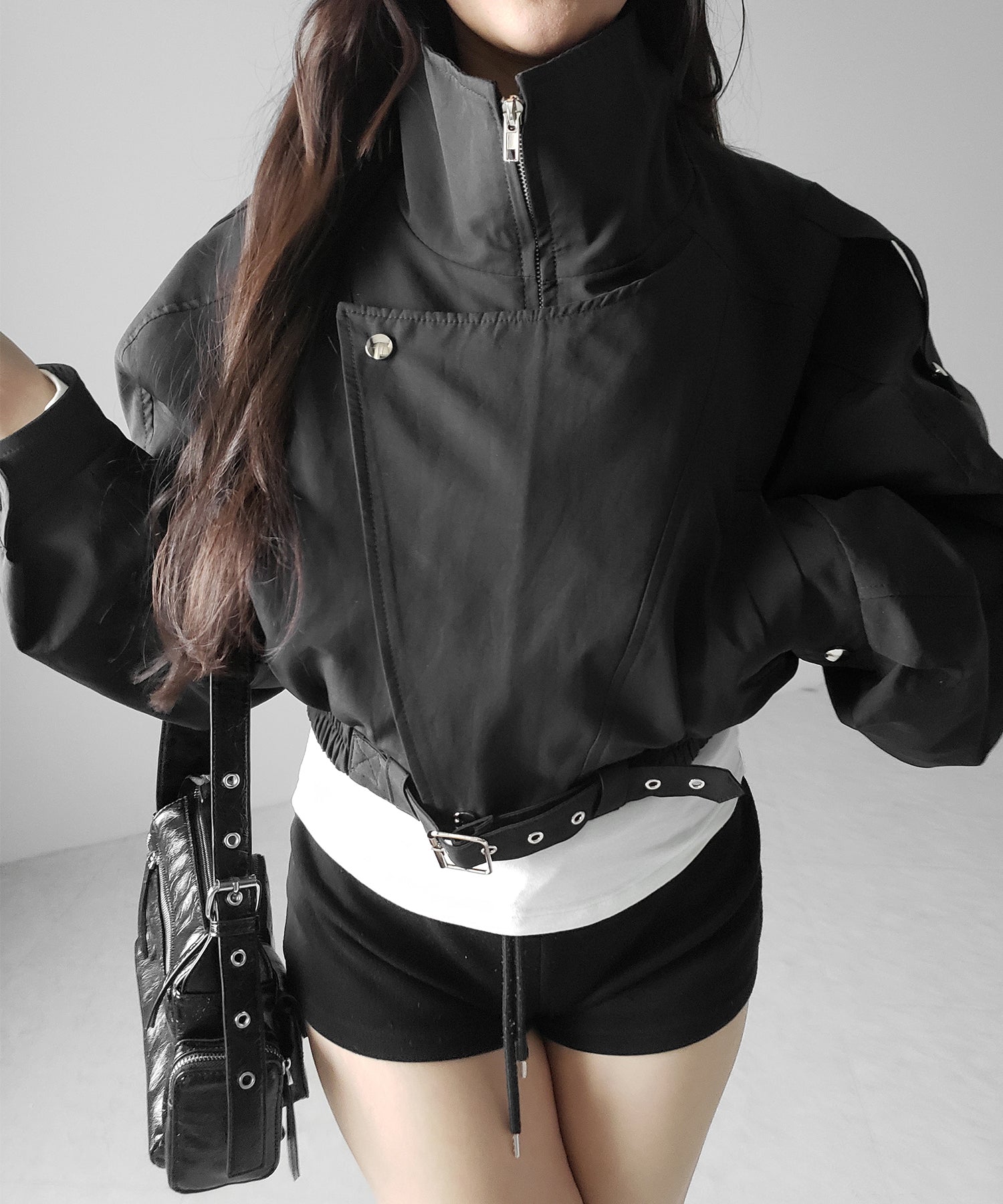 レタリングバックロゴスタンドカラーショートブルゾン ／ lettering back logo stand collar short blouson
