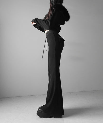 【 セットアップ 】ファーフードショートパーカー＆スウェットフレアパンツ ／ Fur short hoodie ＆ sweat flare pants SETUP