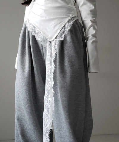 【 ２color 】ワンショルダーレースドッキングアシンメトリートップス ／ one shoulder lace docking asymmetry tops